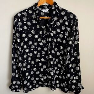 White Stag Women's Black Patterned Long Sleeve Sheer Blouse‎ Size 10